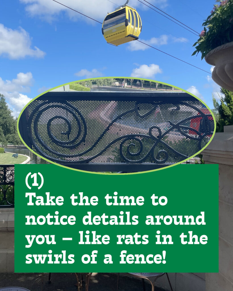 detail of rat image in fence at EPCOT's France Pavilion in Walt Disney World
