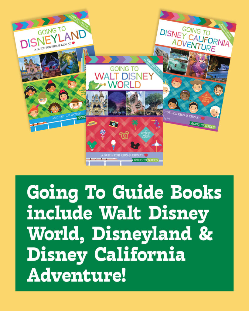 three Going To Guide books for Disneyland, Disney California Adventure and Walt Disney World